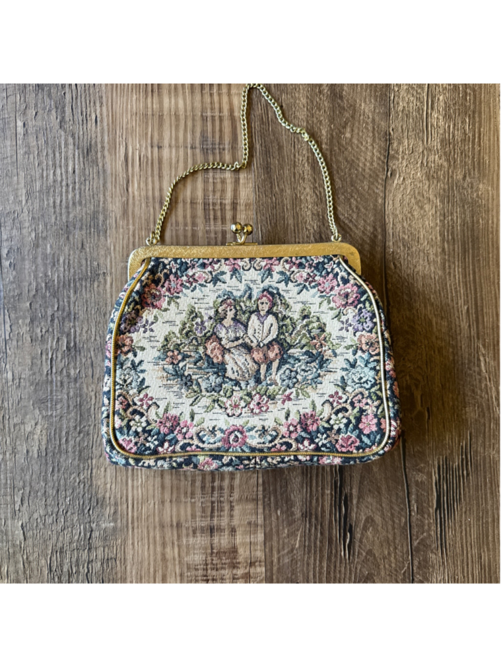 JR Miami USA Tapestry Handbag Vintage Style Victorian Floral Kiss Lock Chain Pur